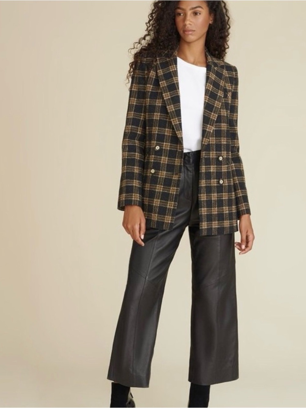 Veronica Beard Oria Black and Brown Plaid Double-Breasted Blazer - Picture 2 of 9